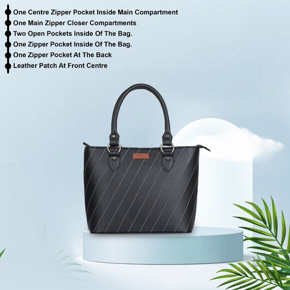 Black Top-Handle Tote Bag – Vegan Leather Ladies' Satchel Purse or Shoulder Bag - Picture 4 of 11